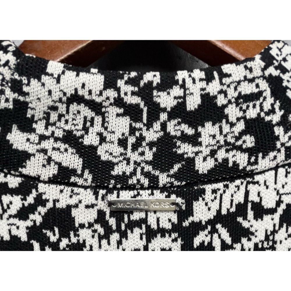 Michael Kors Sweater Dress M Black White Floral Flare Cuff Stretchy Feminine - Picture 5 of 9